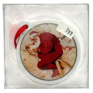 1998 Eckerd Norman Rockwell Santa at the Map Porcelain Ornament Vintage